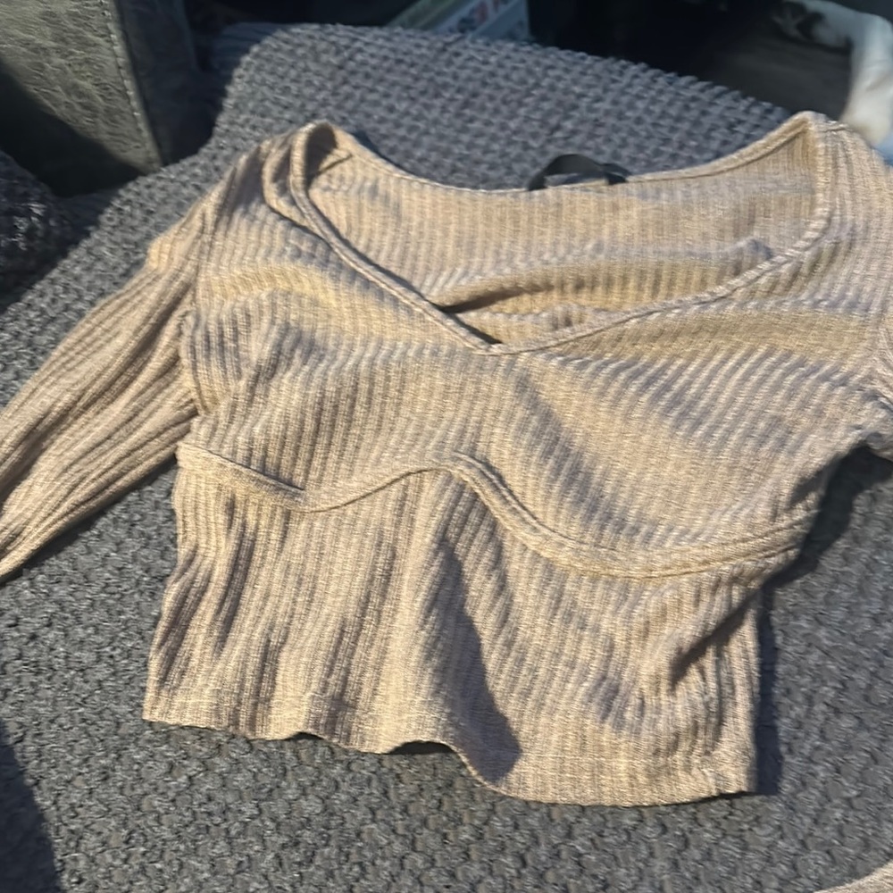 SHEIN Ribbed Knit Top in Tan